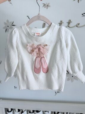 Gymboree White Sweater with Pink Ballerina Shoe Applique